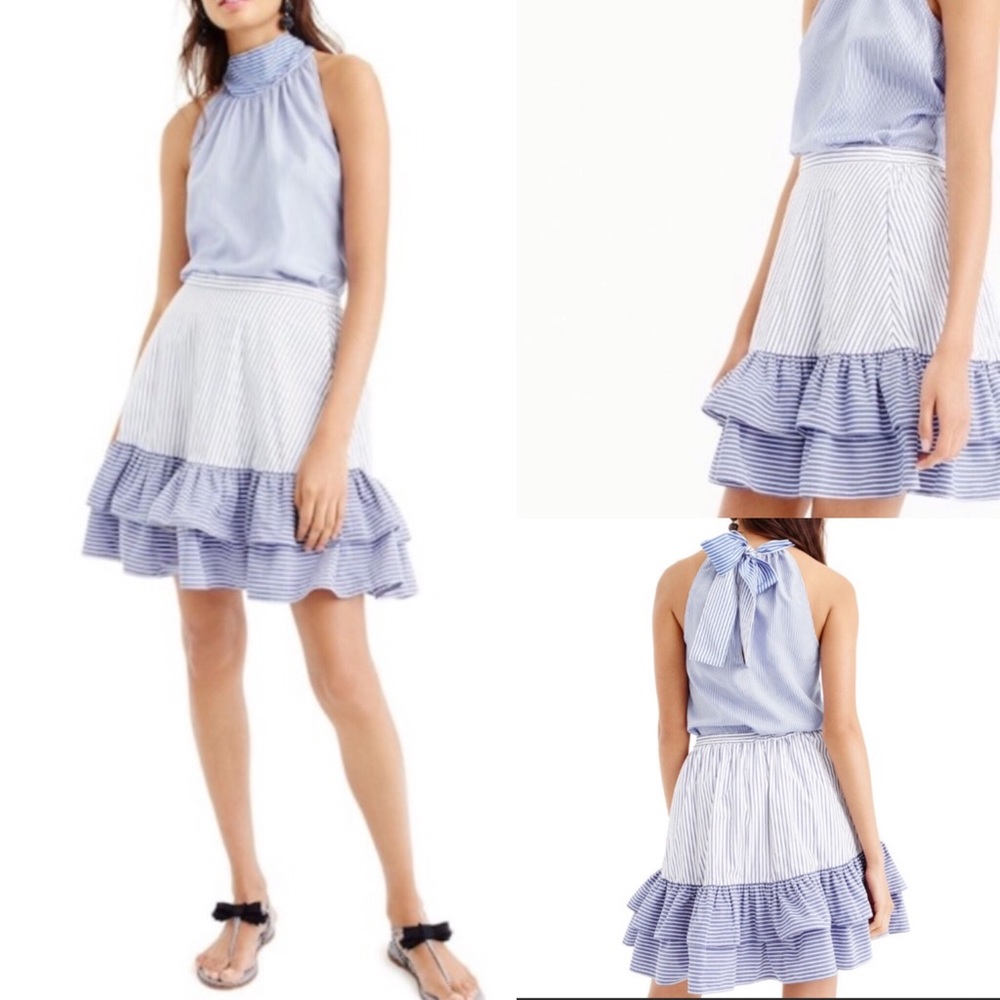 J.CREW Blue Stripe Skirt-Tiered Ruffles Blue/Wht 0